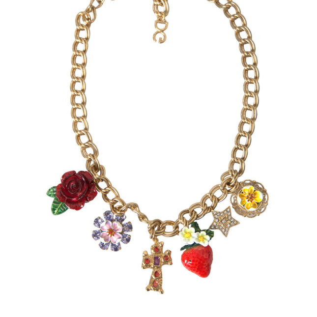 Dolce & Gabbana Gold Chain Rose Cross Strawberry Star Pendant Necklace