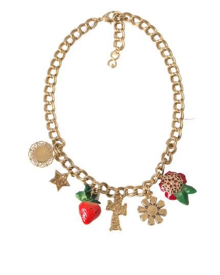Dolce & Gabbana Gold Chain Rose Cross Strawberry Star Pendant Necklace