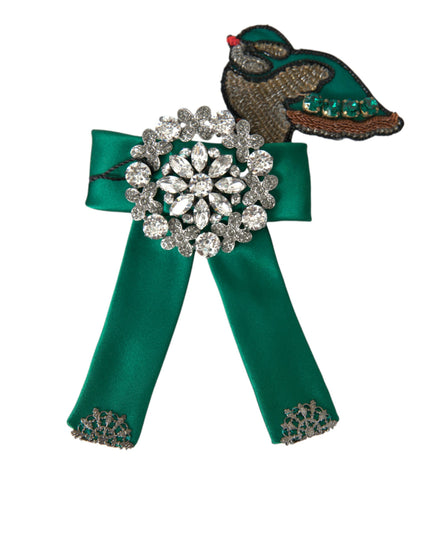 Dolce & Gabbana Green Satin Bird Crystal Women Hair Clip