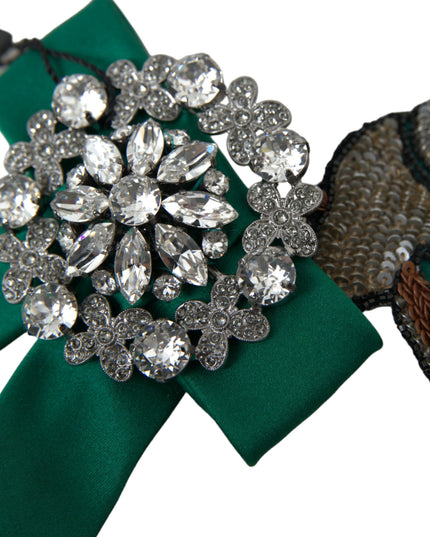 Dolce & Gabbana Green Satin Bird Crystal Women Hair Clip