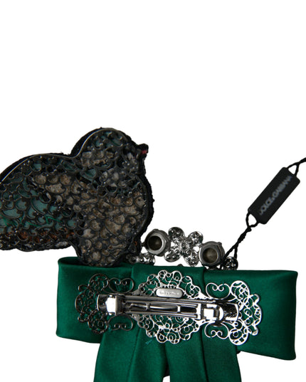Dolce & Gabbana Green Satin Bird Crystal Women Hair Clip