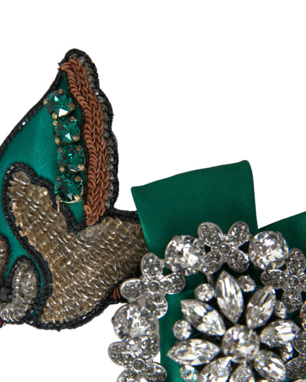 Dolce & Gabbana Green Satin Bird Crystal Women Hair Clip