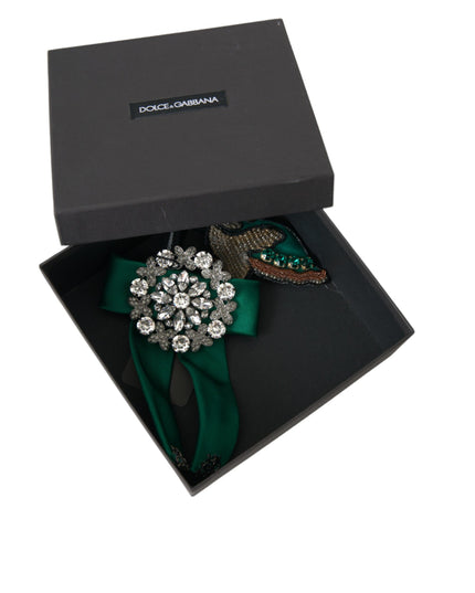 Dolce & Gabbana Green Satin Bird Crystal Women Hair Clip