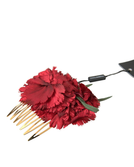 Dolce & Gabbana Red Silk Floral Gold Brass Women Hair Comb