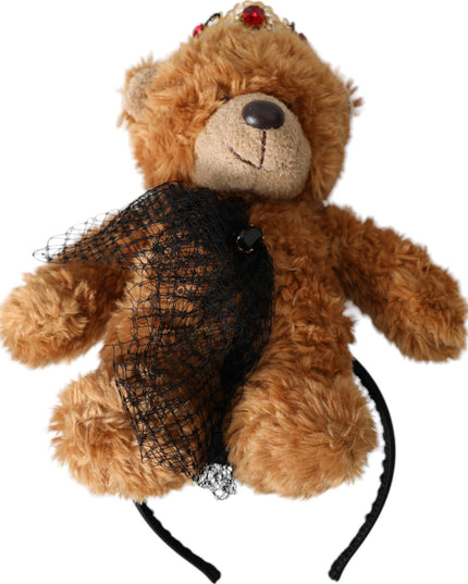 Dolce & Gabbana Brown Teddy Bear Gold Crystal Crown Hair Band Diadem