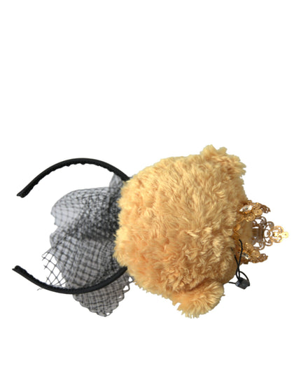 Dolce & Gabbana Brown Teddy Bear Gold Crystal Crown Hair Band Diadem