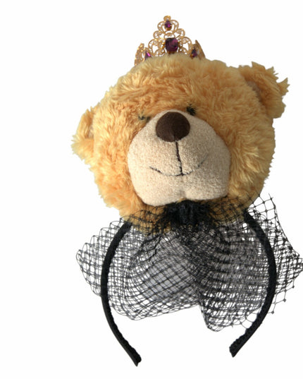 Dolce & Gabbana Brown Teddy Bear Gold Crystal Crown Hair Band Diadem