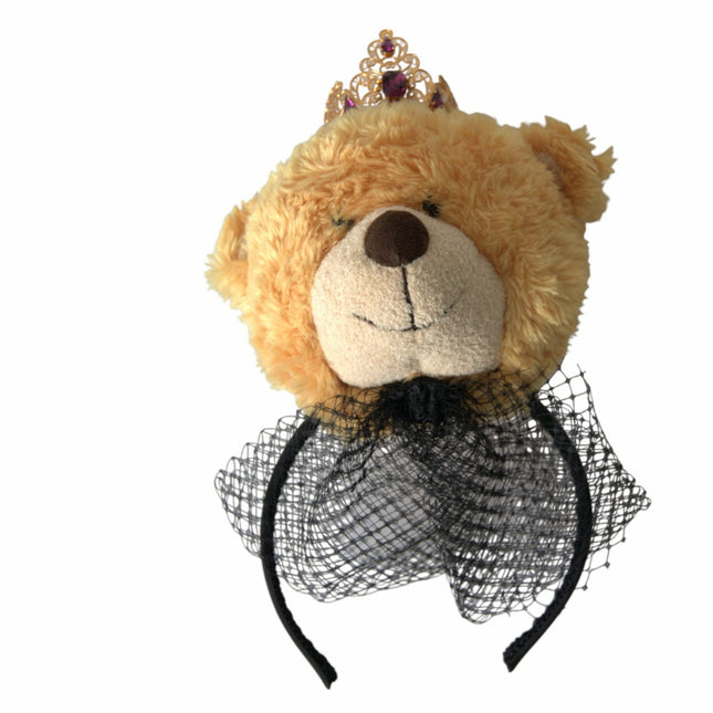 Dolce & Gabbana Brown Teddy Bear Gold Crystal Crown Hair Band Diadem