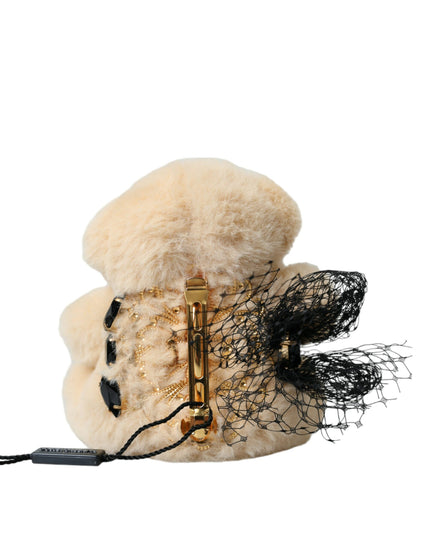 Dolce & Gabbana Beige Teddy Bear Mesh Net Band Hair Clip
