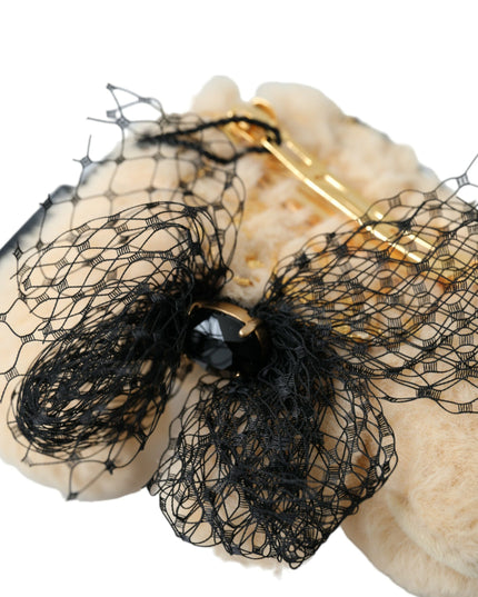 Dolce & Gabbana Beige Teddy Bear Mesh Net Band Hair Clip