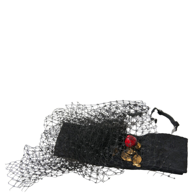 Dolce & Gabbana Black Strawberry Sicily Crystal Mesh Net Headband Diadem