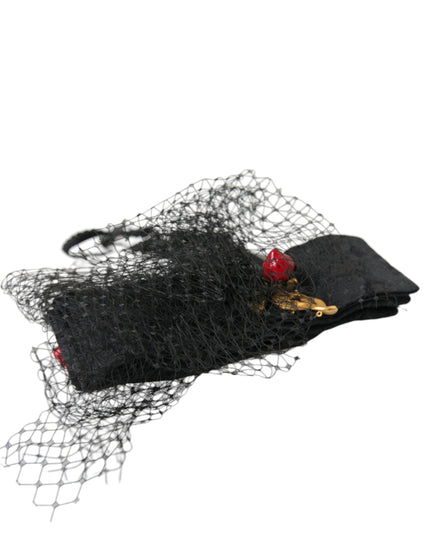 Dolce & Gabbana Black Strawberry Sicily Crystal Mesh Net Headband Diadem