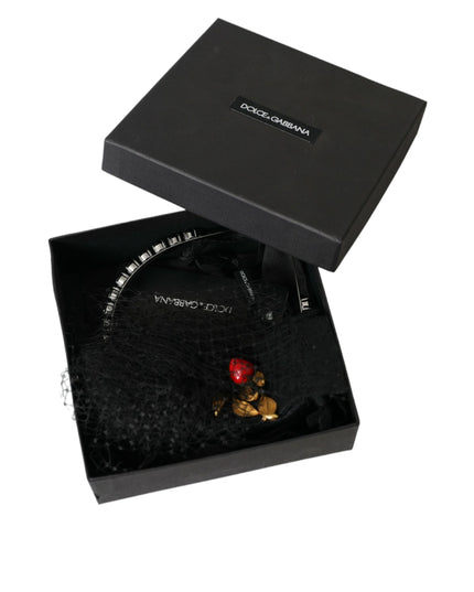 Dolce & Gabbana Black Strawberry Sicily Crystal Mesh Net Headband Diadem