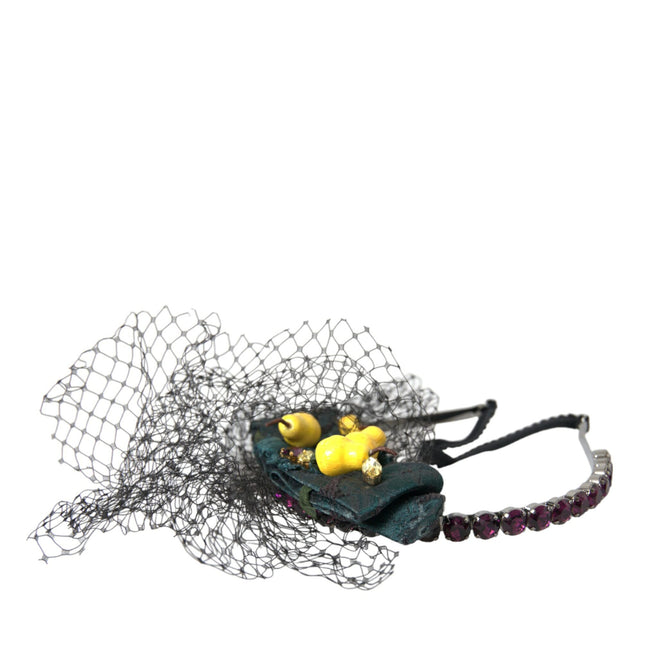 Dolce & Gabbana Black Lemons Sicily Purple Crystal Net Headband Diadem