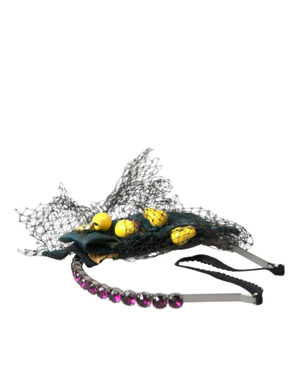 Dolce & Gabbana Black Lemons Sicily Purple Crystal Net Headband Diadem