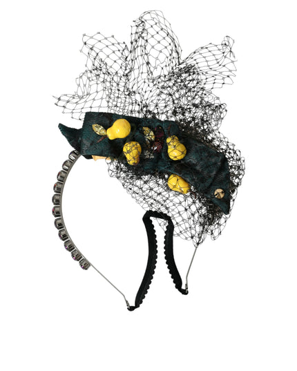 Dolce & Gabbana Black Lemons Sicily Purple Crystal Net Headband Diadem