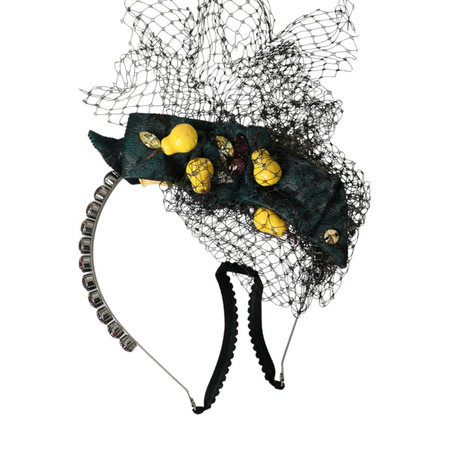 Dolce & Gabbana Black Lemons Sicily Purple Crystal Net Headband Diadem