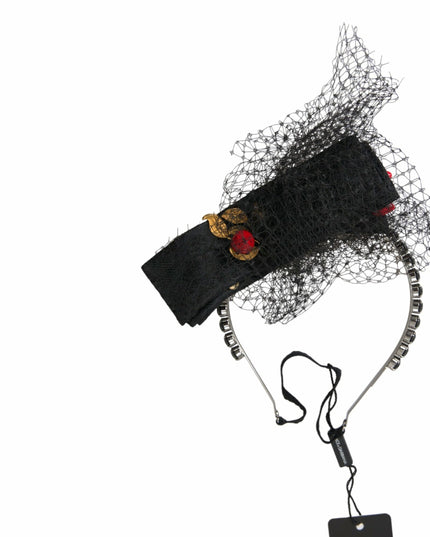 Dolce & Gabbana Black Strawberry Sicily Crystal Mesh Net Headband Diadem