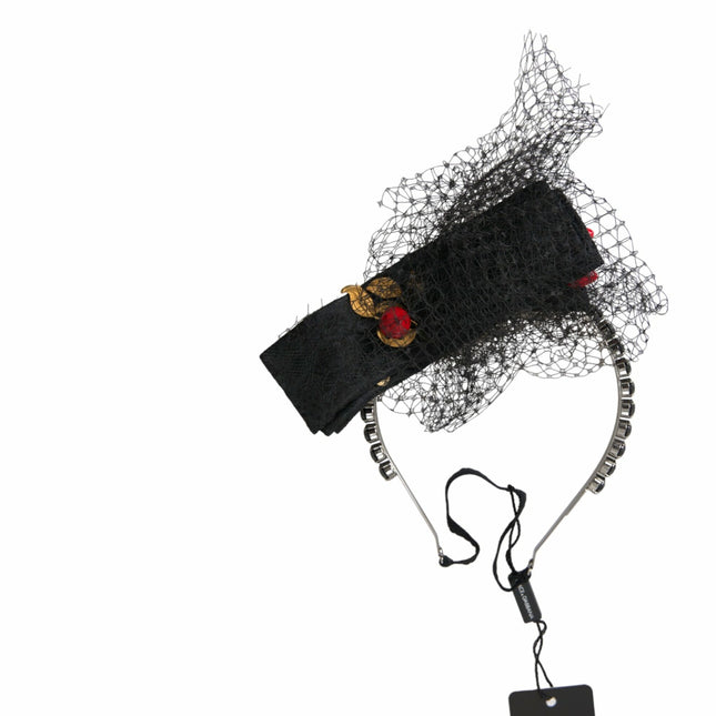 Dolce & Gabbana Black Strawberry Sicily Crystal Mesh Net Headband Diadem