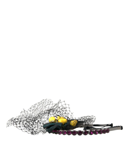 Dolce & Gabbana Black Lemons Sicily Purple Crystal Net Headband Diadem