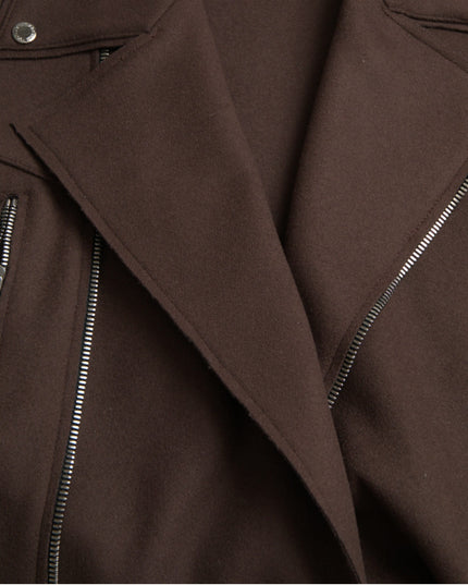 Dolce & Gabbana Brown Coat Short Biker Wool Jacket