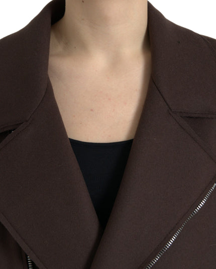 Dolce & Gabbana Brown Coat Short Biker Wool Jacket