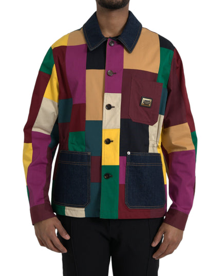 Dolce & Gabbana Multicolor Patchwork Cotton Collared Jacket