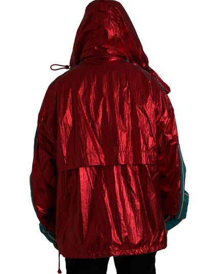 Dolce & Gabbana Red Nylon Hooded Pullover Sweatshirt Jacket