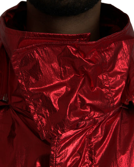 Dolce & Gabbana Red Nylon Hooded Pullover Sweatshirt Jacket