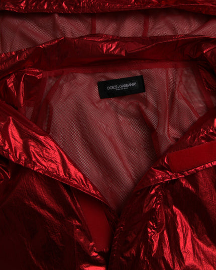 Dolce & Gabbana Red Nylon Hooded Pullover Sweatshirt Jacket