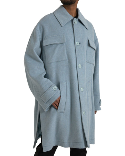 Dolce & Gabbana Light Blue Wool Button Trench Coat Jacket