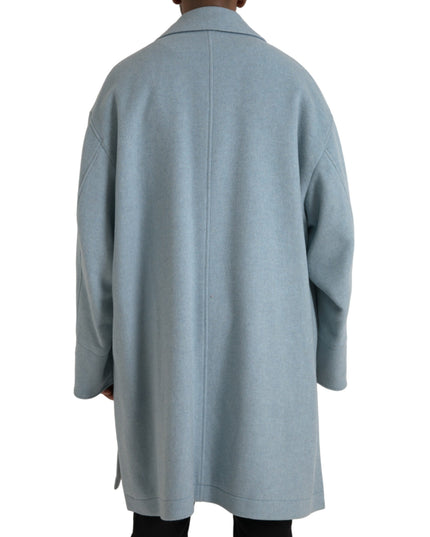 Dolce & Gabbana Light Blue Wool Button Trench Coat Jacket