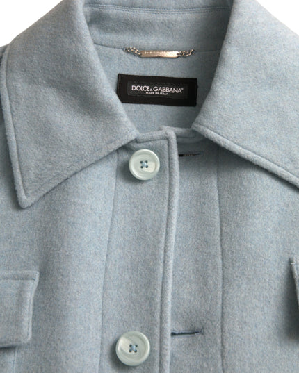 Dolce & Gabbana Light Blue Wool Button Trench Coat Jacket