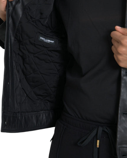 Dolce & Gabbana Black Leather Fur Collar Biker Coat Jacket