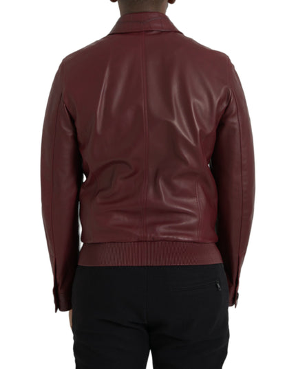 Dolce & Gabbana Maroon Exotic Leather Zip Biker Coat Jacket