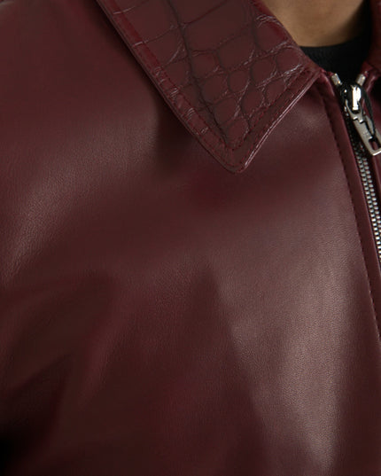 Dolce & Gabbana Maroon Exotic Leather Zip Biker Coat Jacket