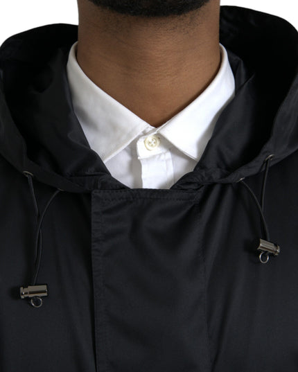 Dolce & Gabbana Black Polyester Hooded Long Windbreaker Jacket