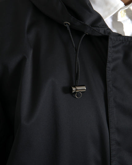 Dolce & Gabbana Black Polyester Hooded Long Windbreaker Jacket