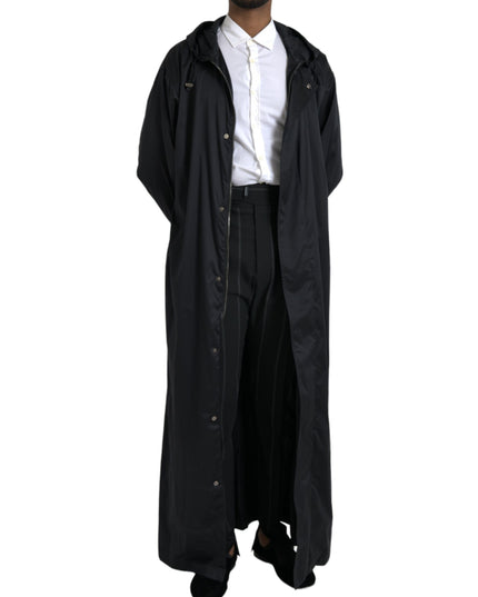 Dolce & Gabbana Black Polyester Hooded Long Windbreaker Jacket