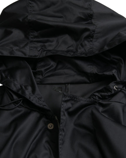 Dolce & Gabbana Black Polyester Hooded Long Windbreaker Jacket
