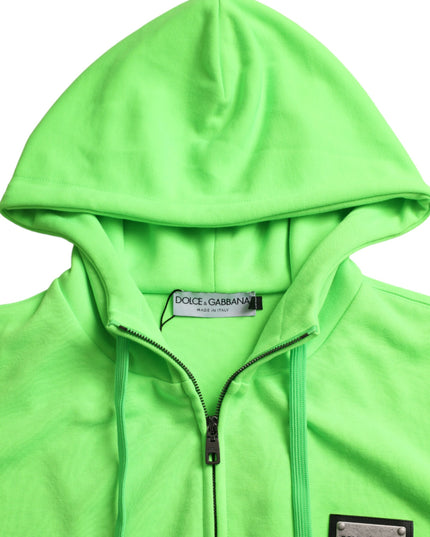 Dolce & Gabbana Neon Green Hooded Full Zip Top Sweater