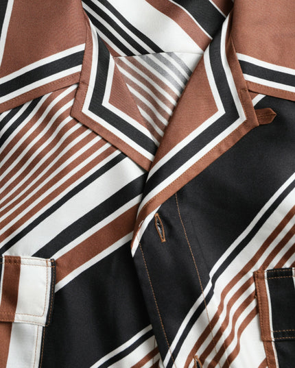 Dolce & Gabbana Brown White Silk Striped Short Sleeve Shirt