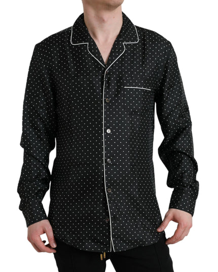 Dolce & Gabbana Black Polka Dot Silk Long Sleeve Shirt