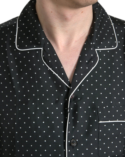Dolce & Gabbana Black Polka Dot Silk Long Sleeve Shirt