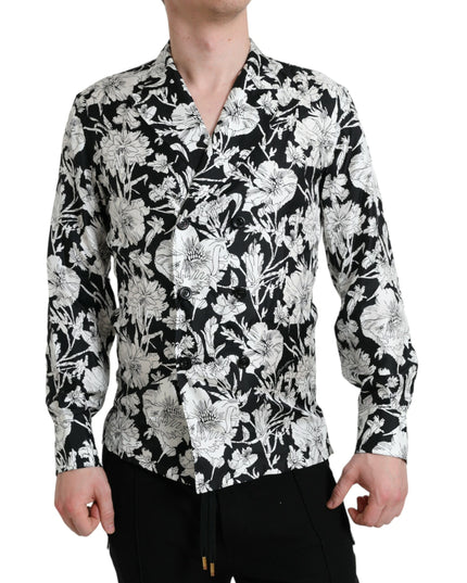 Dolce & Gabbana Black White Floral Button Down Casual Shirt
