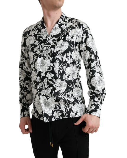 Dolce & Gabbana Black White Floral Button Down Casual Shirt