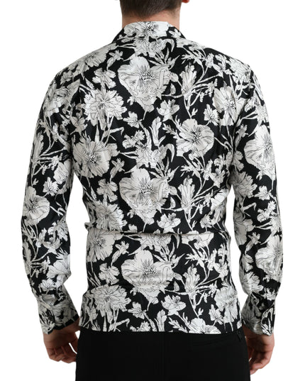 Dolce & Gabbana Black White Floral Button Down Casual Shirt