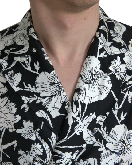 Dolce & Gabbana Black White Floral Button Down Casual Shirt