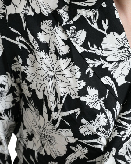 Dolce & Gabbana Black White Floral Button Down Casual Shirt