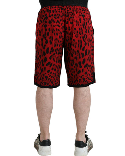Dolce & Gabbana Red Leopard Print Viscose Bermuda Shorts